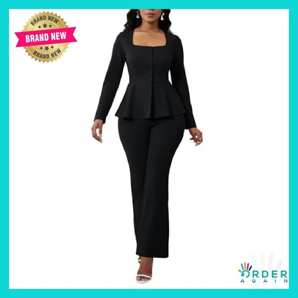 Two Piece Pantsuit Set Long Sleeve Blazer Flare Pant Office Work Formal Wear - Picture 2 of 8